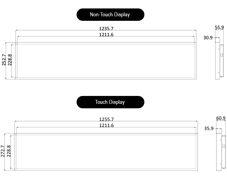 UltraWide 49-inch POE monitor Dimensions